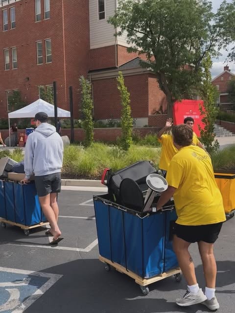 College Movers moving bins ready on a college campus